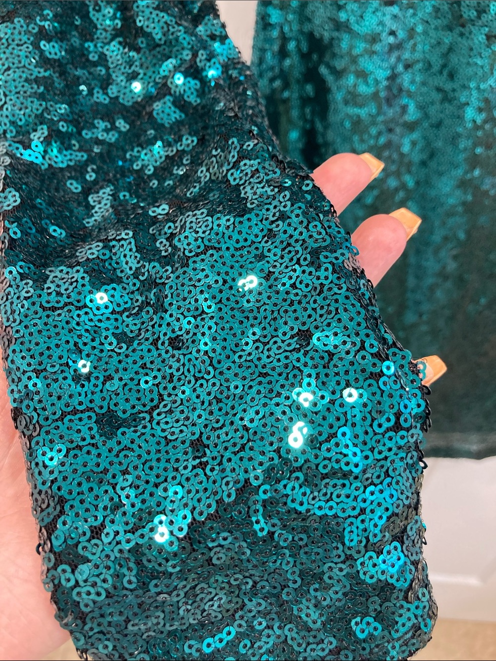 Revamped Teal Sequin Long Sleeve Short Bodycon Dress - Picture 3 of 4